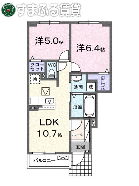 ペルラ ルーチェA(2LDK/1階)の間取り写真