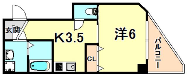 ANGELOT浜崎通(1K/2階)の間取り写真