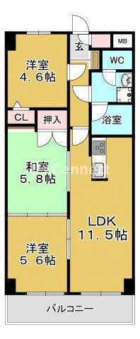 グリシーヌ・S(3LDK/5階)の間取り写真