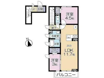 オービル弐番館(2LDK/1階)の間取り写真