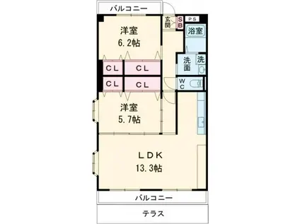 風の杜 北館(2LDK/1階)の間取り写真