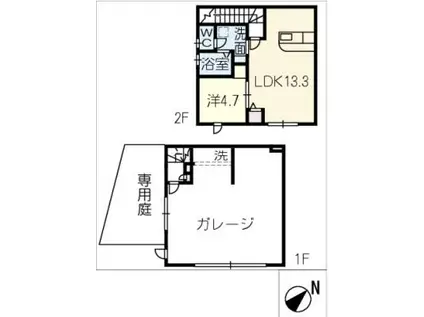 大山町ガレージ付アパート(1LDK/2階)の間取り写真