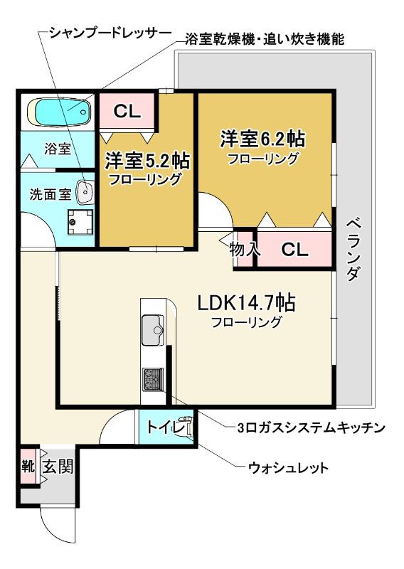D-RESIDENCE荘園B(2LDK/1階)の間取り写真