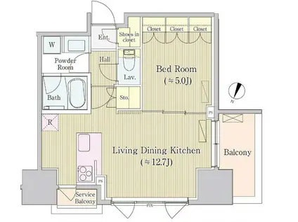 サイプレス日本橋本町(1LDK/12階)の間取り写真