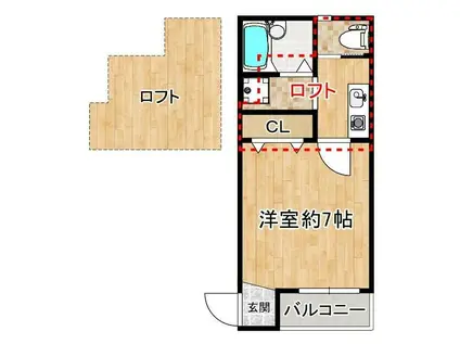 ラウレア上福岡C(1K/1階)の間取り写真