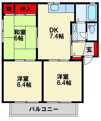 三洋タウン水巻A棟(3DK/2階)の間取り写真