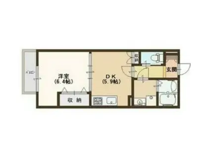 プレセアコート花園B棟(1DK/1階)の間取り写真