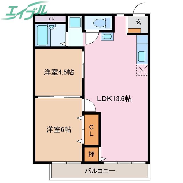 シティハイツ井上(2LDK/2階)の間取り写真