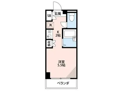 ジュネス八幡(1K/2階)の間取り写真