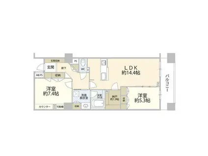 グローリオ錦糸町(2LDK/13階)の間取り写真