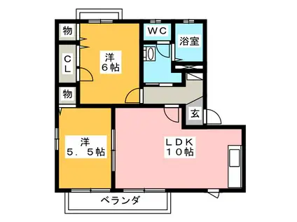 シーワン(2LDK/2階)の間取り写真