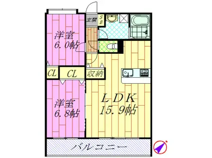 アリエルコート(2LDK/3階)の間取り写真