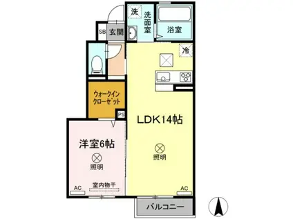 グラシア(1LDK/1階)の間取り写真