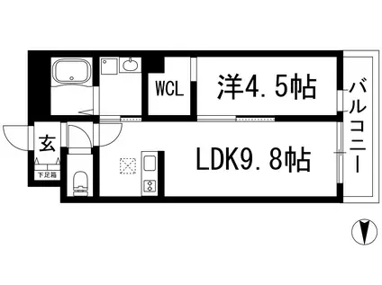 シャインヒルズ(1LDK/1階)の間取り写真
