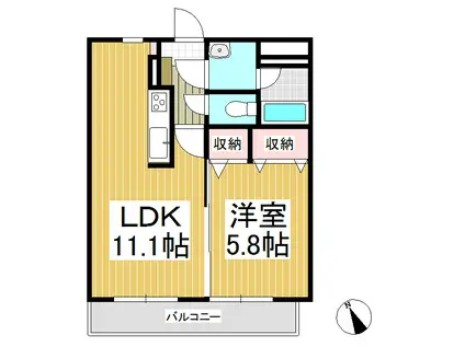 ウエスト シュライン 2号(1LDK/2階)の間取り写真