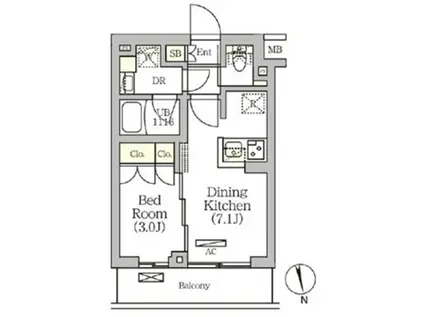 アークマーク南品川(1DK/1階)の間取り写真