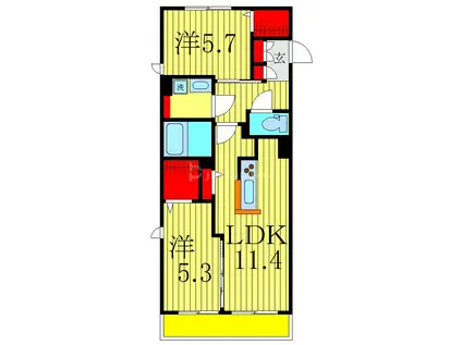 ＪＲ常磐線 南柏駅 徒歩7分 3階建 築5年(2LDK/2階)の間取り写真