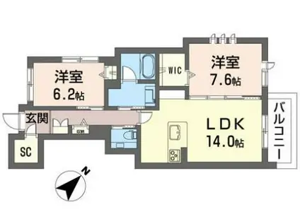 ウィズプラス浦和美園イーストA棟(2LDK/2階)の間取り写真