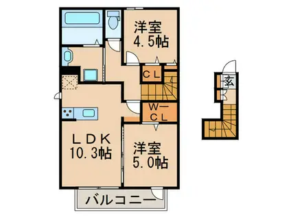 グラシュージャルダン(2LDK/2階)の間取り写真