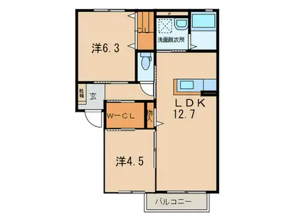 クラヴィエ赤坂A(2LDK/1階)の間取り写真