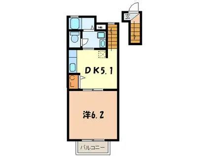 アジロガーデン(1DK/2階)の間取り写真