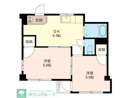 サンライト湘南(2DK/3階)の間取り写真