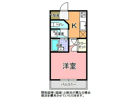 WOOD VILLAGE東原(1K/3階)の間取り写真