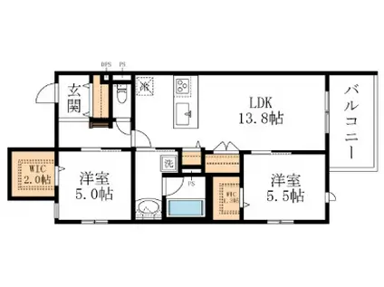 大阪市浪速区難波中3丁目ヘーベルメゾン(2LDK/3階)の間取り写真