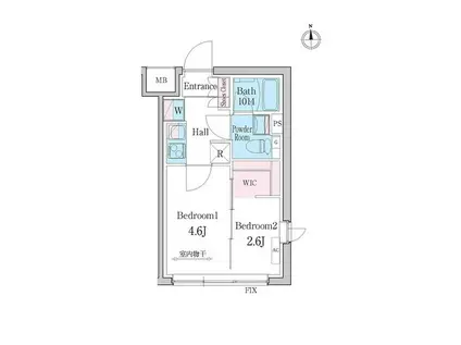 デュオメゾン都立大学(2K/4階)の間取り写真