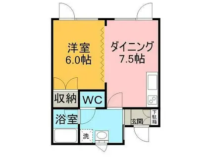 リラハイツ(1DK/1階)の間取り写真