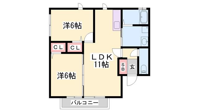 BIRDLANDたまでA・B(2LDK/1階)の間取り写真