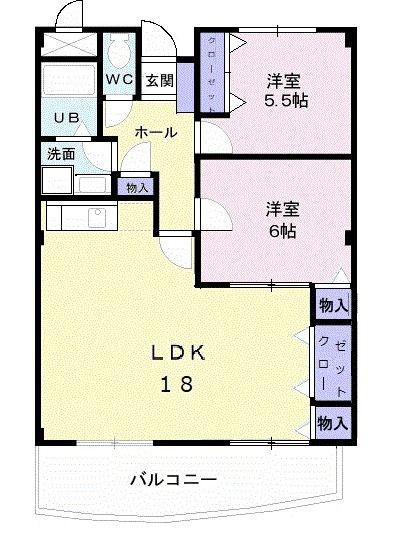 フラワープレイス(2LDK/3階)の間取り写真