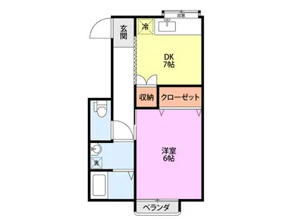 ばーりゅ(1DK/2階)の間取り写真