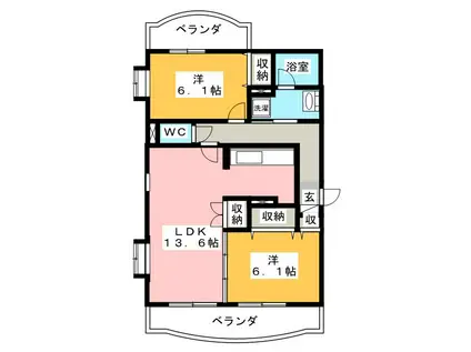 サンドマーニII(2LDK/2階)の間取り写真