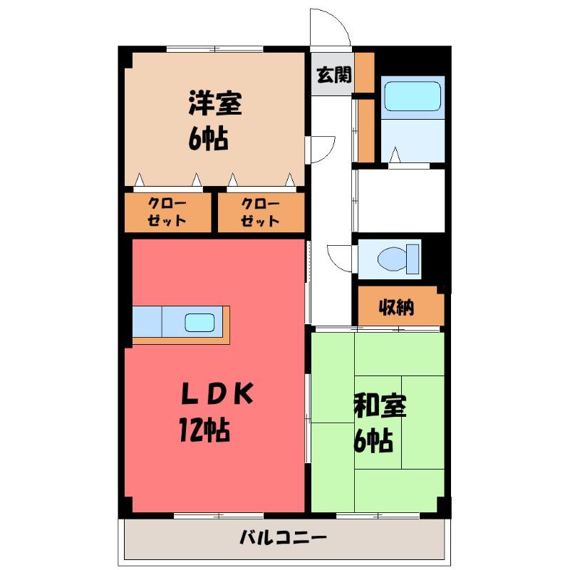 ハツミマンションB(2LDK/1階)の間取り写真