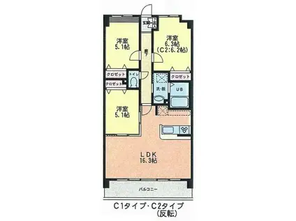 GOLDEN LEO(3LDK/3階)の間取り写真