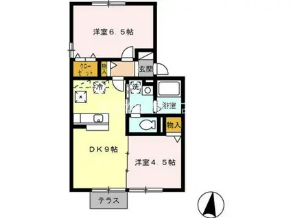 ソレアード三好(2DK/1階)の間取り写真