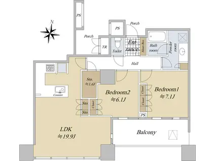 ワールドシティタワーズアクアタワー(2LDK/14階)の間取り写真