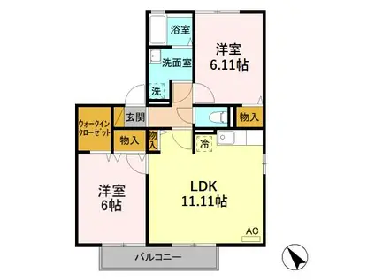 D-ROOM コーポマリーナ B101(2LDK/1階)の間取り写真
