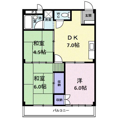 シティハイツよしかわ(3DK/2階)の間取り写真