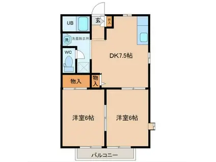 アブニールタウンA(2DK/1階)の間取り写真