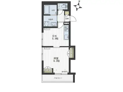 BONHEUR K 浦和元町(1DK/2階)の間取り写真