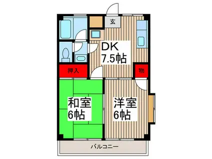 フォレストマンション(2DK/1階)の間取り写真