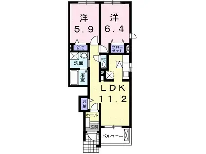 ジベルニ-II(2LDK/1階)の間取り写真