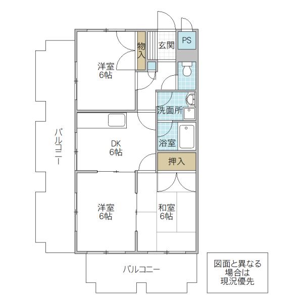 トワメゾン水戸B棟(3DK/3階)の間取り写真