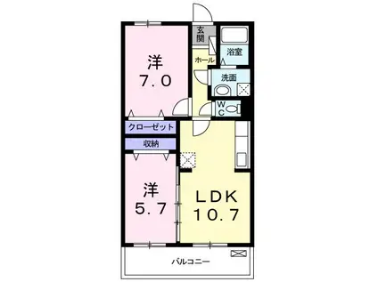 セレーノみのりC(2LDK/3階)の間取り写真