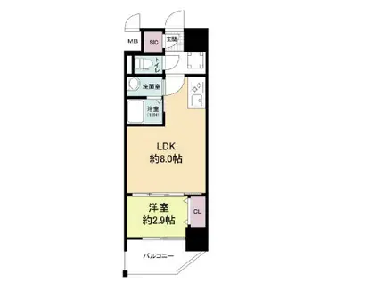 プライムアーバン南森町(1LDK/7階)の間取り写真