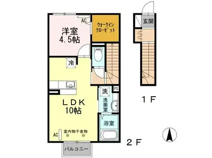 PRIMO II(1LDK/2階)の間取り写真
