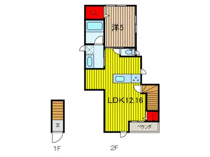 BONHEUR NENE(1LDK/2階)の間取り写真