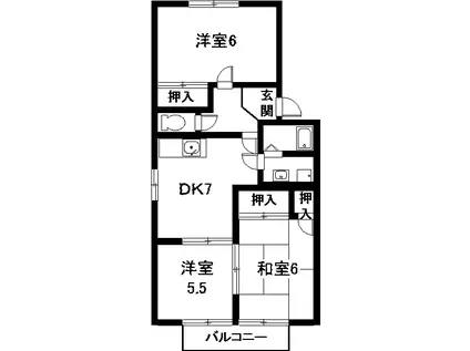 ホワイト・ローヌ(3DK/2階)の間取り写真